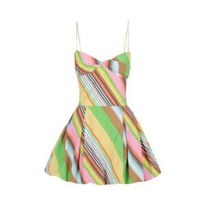 S/W/F | 100% Cotton Multi-Striped Fitted Balloon Mini Dress | NWT
